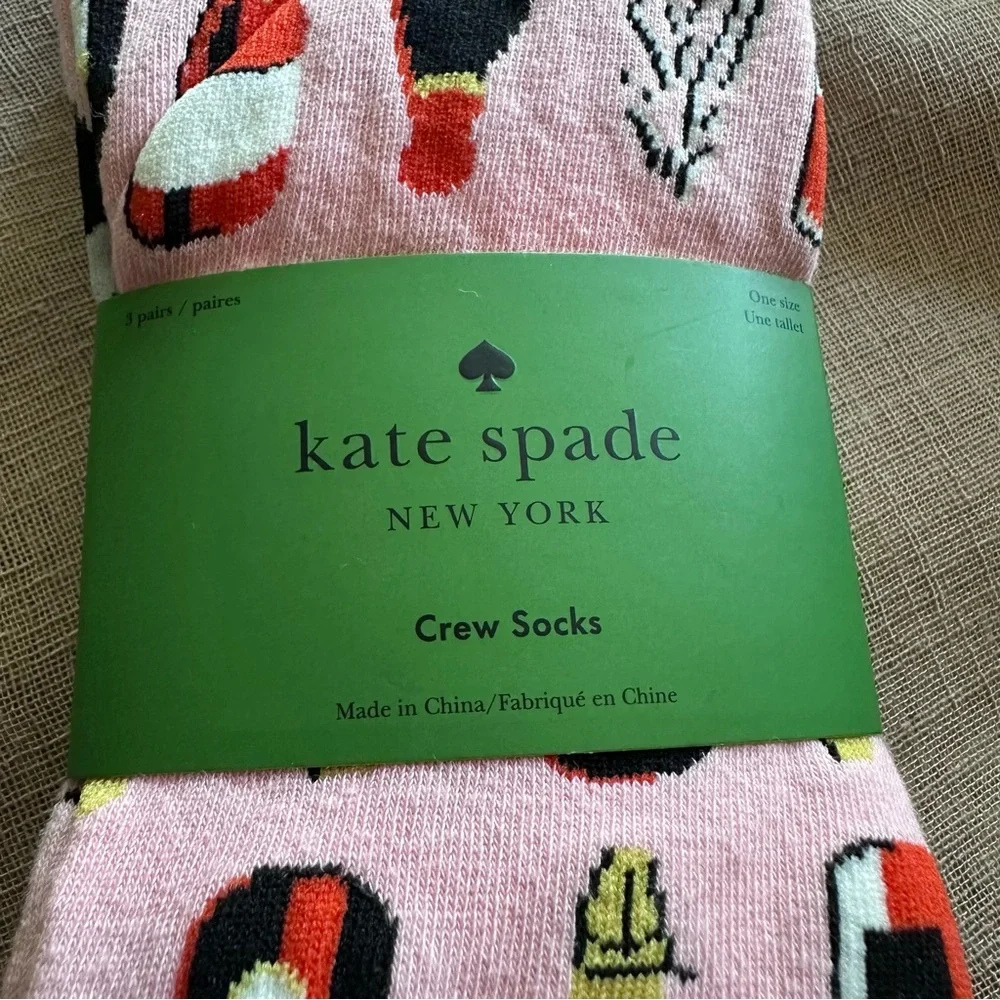 Kate Spade Wine Plaid Pattern Crew Socks 3 Pairs